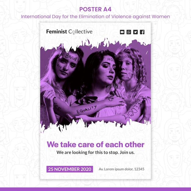 PSD gratuito plantilla de póster para el día internacional para la eliminación de la violencia contra la mujer