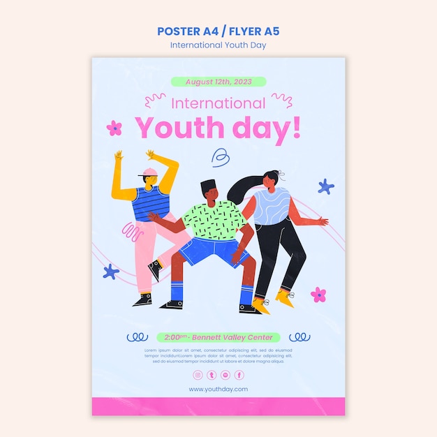 PSD gratuito plantilla de póster del día internacional de la juventud