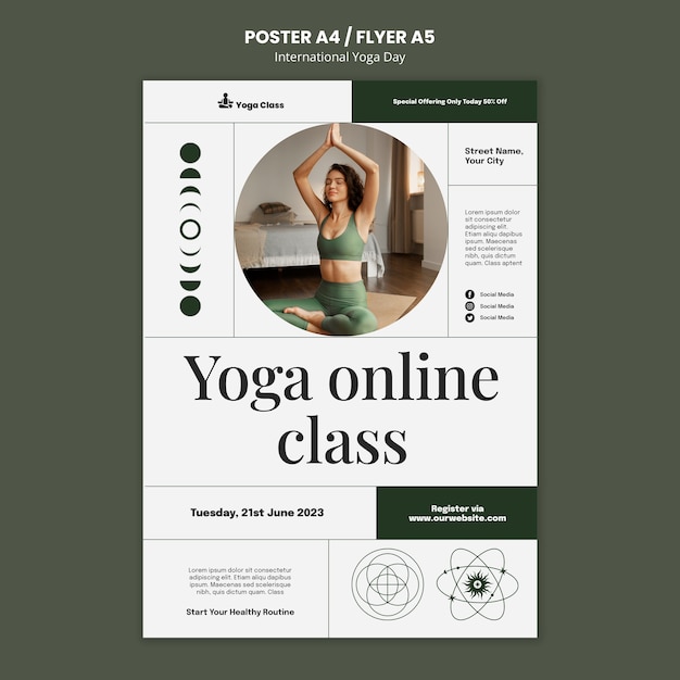 PSD gratuito plantilla de póster del día internacional del yoga