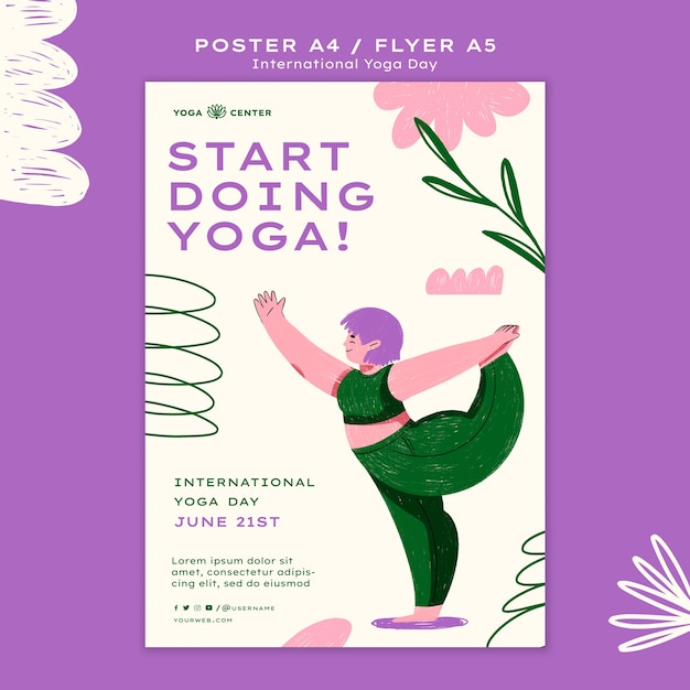 Plantilla de póster del día internacional del yoga