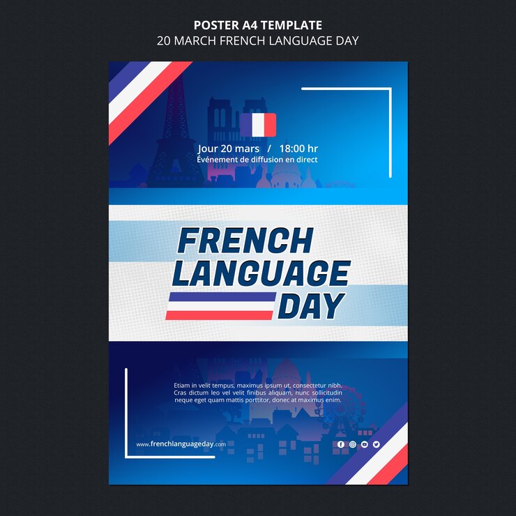 PSD gratuito plantilla de póster del día de la lengua francesa