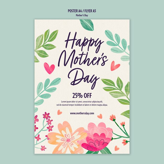 Plantilla de póster del día de la madre en acuarela