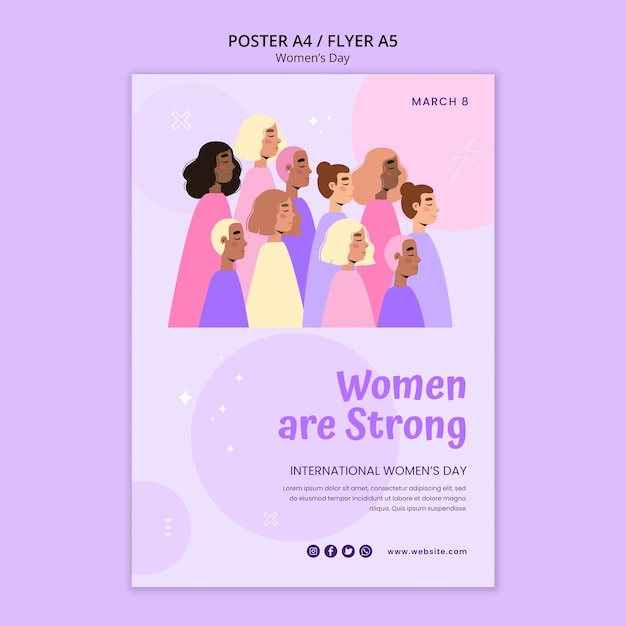 Plantilla de póster del día de la mujer de diseño plano