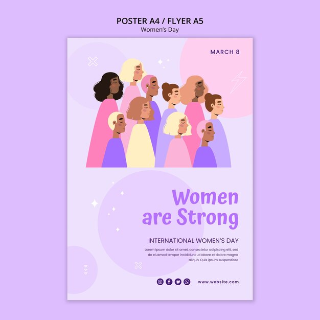 Plantilla de póster del día de la mujer de diseño plano