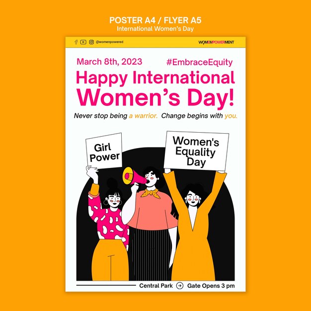 Plantilla de póster del día de la mujer de diseño plano