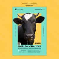 PSD gratuito plantilla de póster del día mundial de los animales de diseño plano