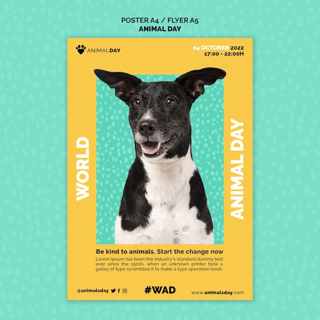 PSD gratuito plantilla de póster del día mundial de los animales de diseño plano