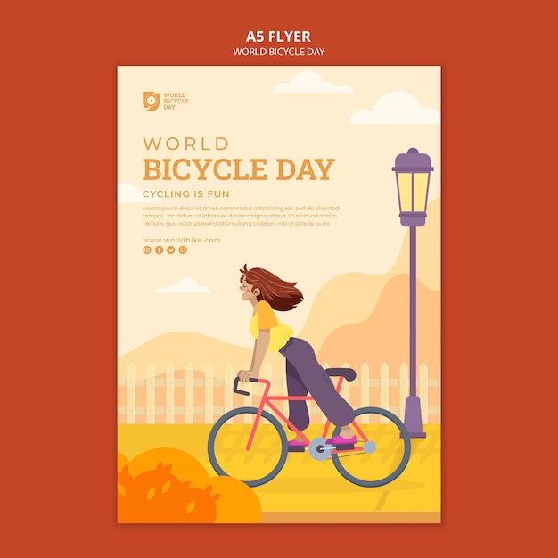 PSD gratuito plantilla de póster del día mundial de la bicicleta de diseño plano