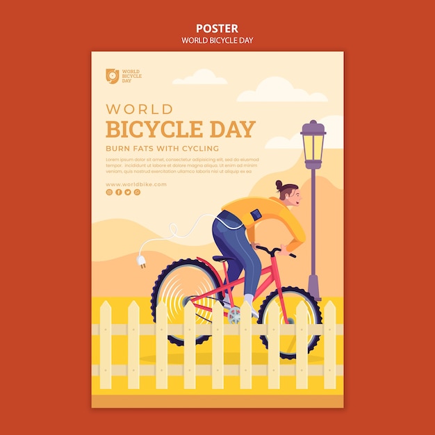 PSD gratuito plantilla de póster del día mundial de la bicicleta de diseño plano