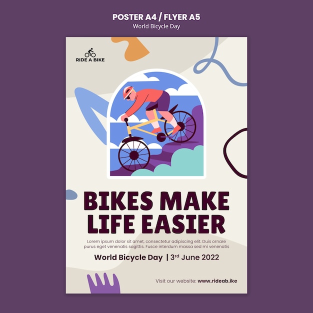 PSD gratuito plantilla de póster del día mundial de la bicicleta de diseño plano