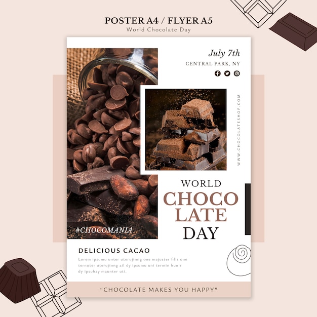 PSD gratuito plantilla de póster del día mundial del chocolate