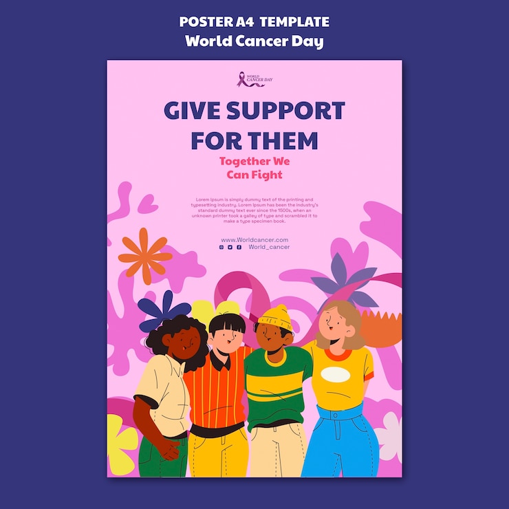 PSD gratuito plantilla de póster del día mundial contra el cáncer dibujado a mano