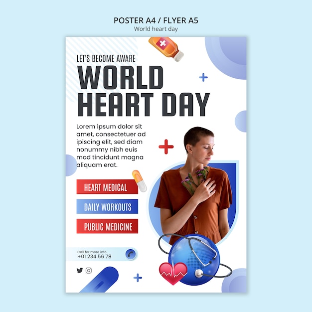 PSD gratuito plantilla de póster del día mundial del corazón