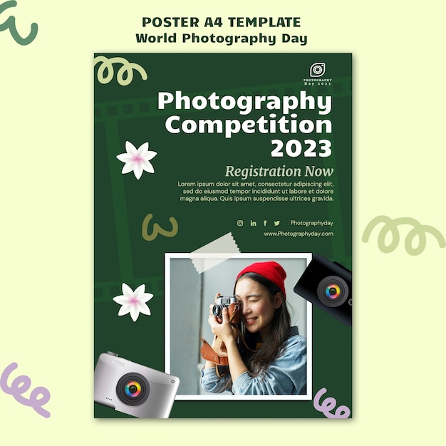 PSD gratuito plantilla de póster del día mundial de la fotografía