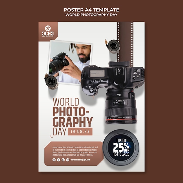 PSD gratuito plantilla de póster del día mundial de la fotografía