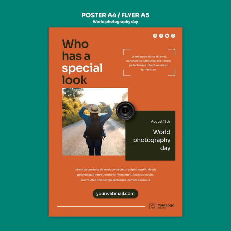 PSD gratuito plantilla de póster del día mundial de la fotografía