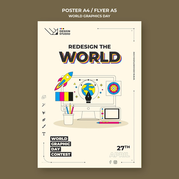 PSD gratuito plantilla de póster del día mundial de los gráficos