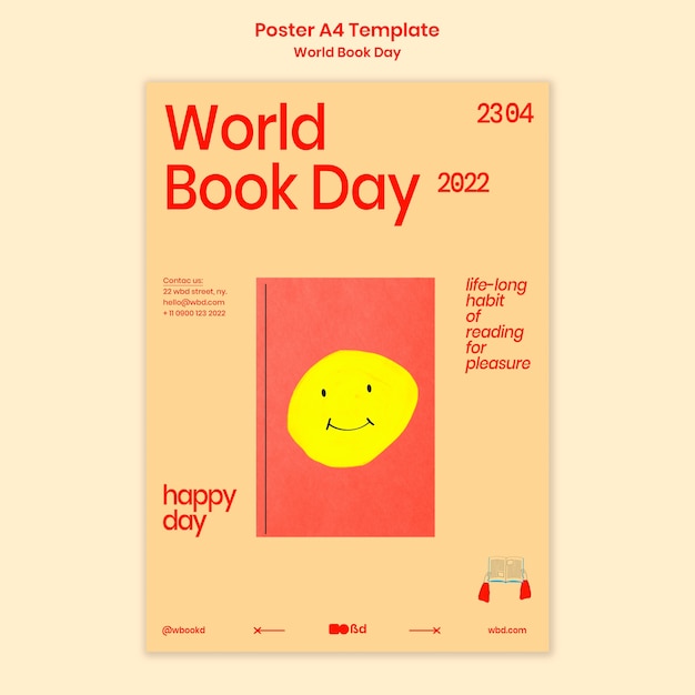 Plantilla de póster del día mundial del libro de diseño plano