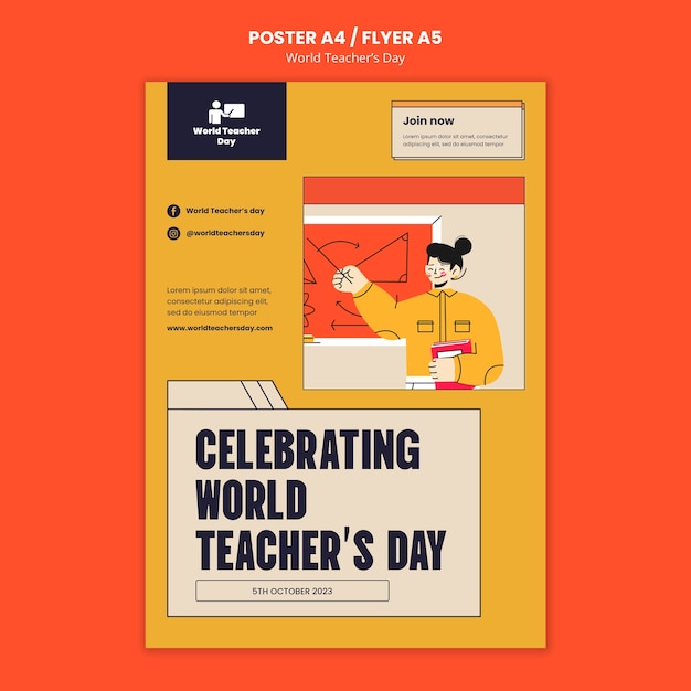 PSD gratuito plantilla de póster del día mundial del maestro