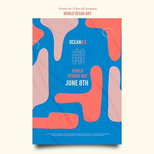 Plantilla de póster del día mundial del océano de diseño plano