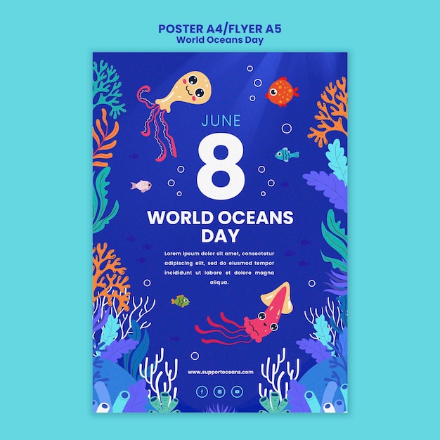 Plantilla de póster del día mundial del océano