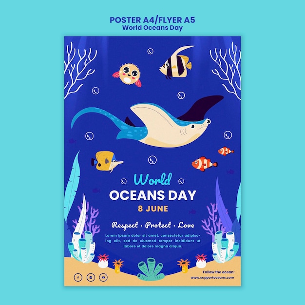 PSD gratuito plantilla de póster del día mundial del océano