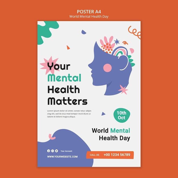 PSD gratuito plantilla de póster del día mundial de la salud mental