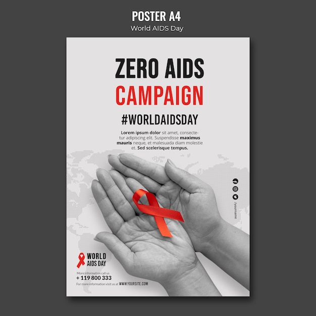 PSD gratuito plantilla de póster del día mundial del sida con cinta roja
