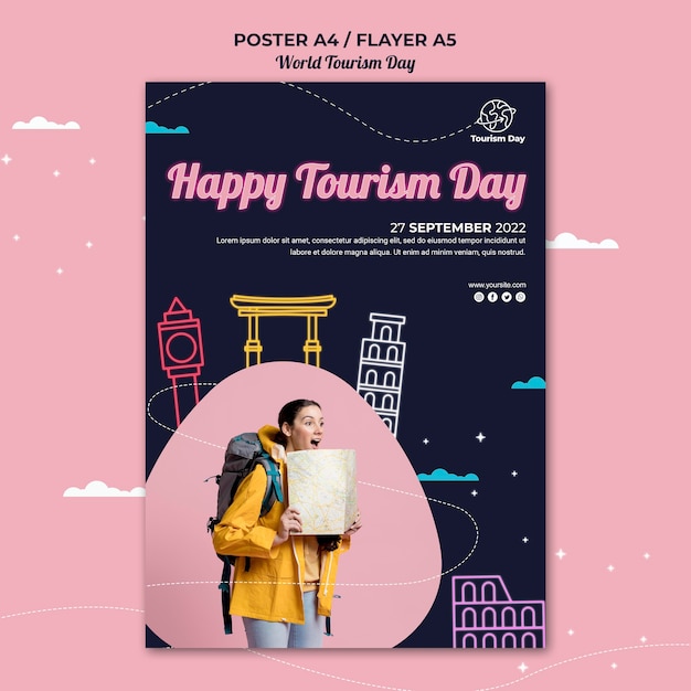 PSD gratuito plantilla de póster del día mundial del turismo