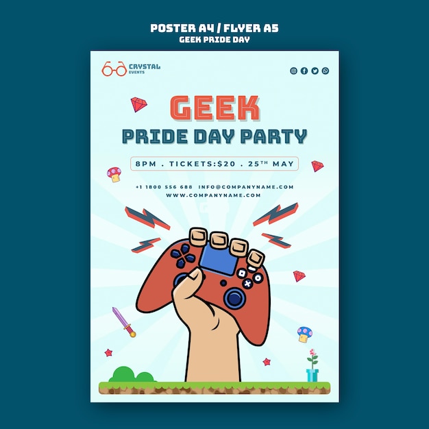 PSD gratuito plantilla de póster del día del orgullo friki