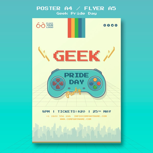 PSD gratuito plantilla de póster del día del orgullo geek