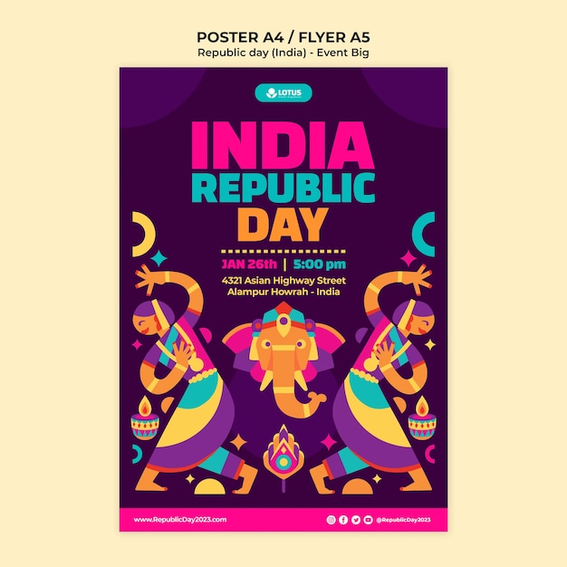 PSD gratuito plantilla de póster del día de la república india de diseño plano