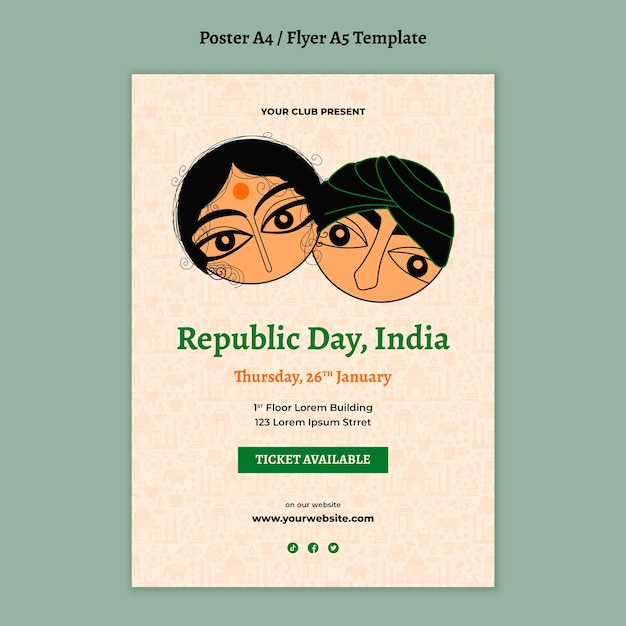 PSD gratuito plantilla de póster del día de la república india