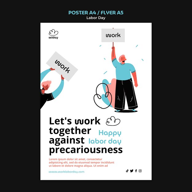 Plantilla de póster del día del trabajo de diseño plano