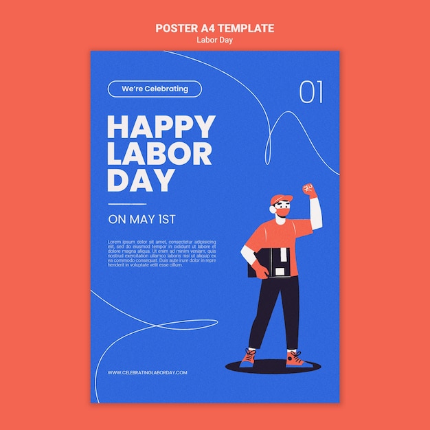 PSD gratuito plantilla de póster del día del trabajo de diseño plano