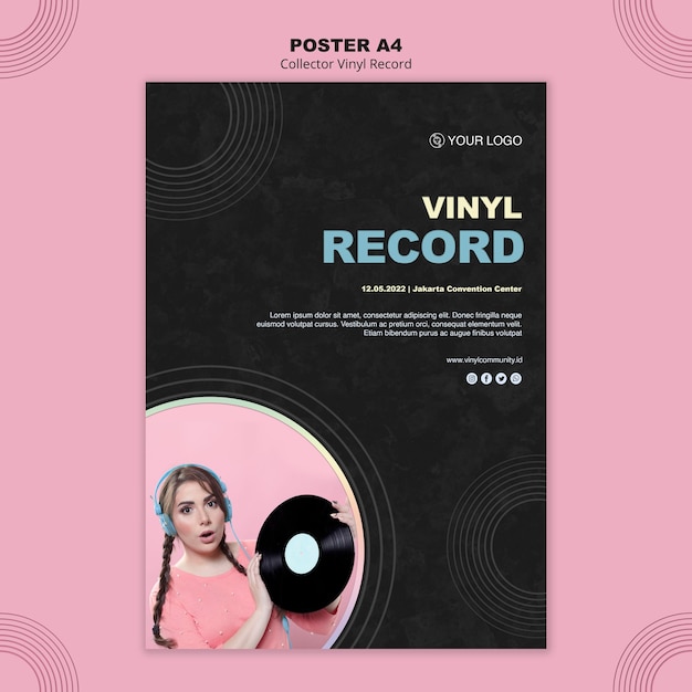 Plantilla de póster de disco de vinilo