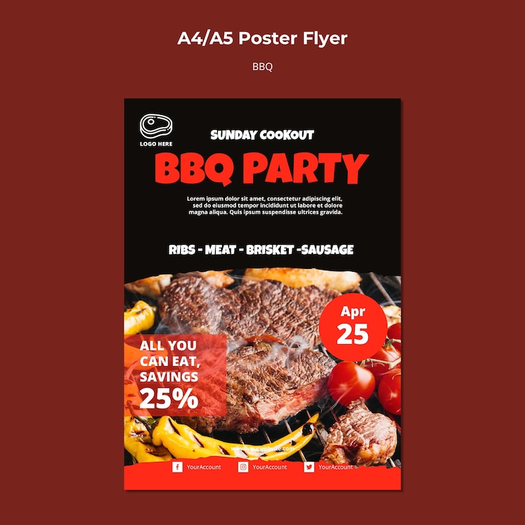 PSD gratuito plantilla de póster con diseño de barbacoa