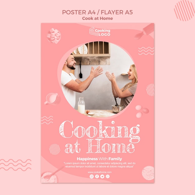 PSD gratuito plantilla de póster con diseño de cocina en casa