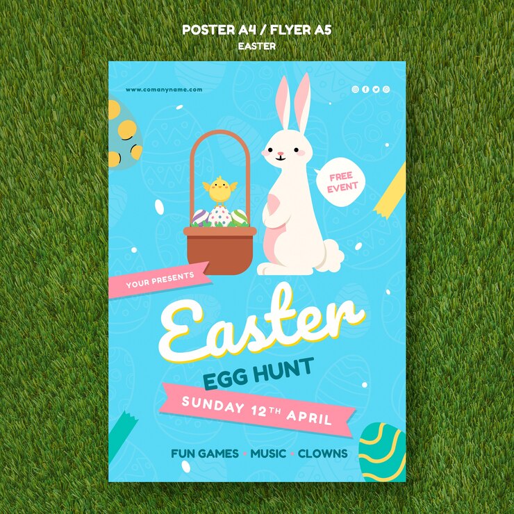 PSD gratuito plantilla de póster con diseño del día de pascua