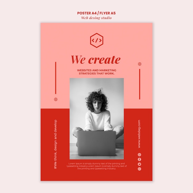 PSD gratuito plantilla de póster de diseño de estudio web