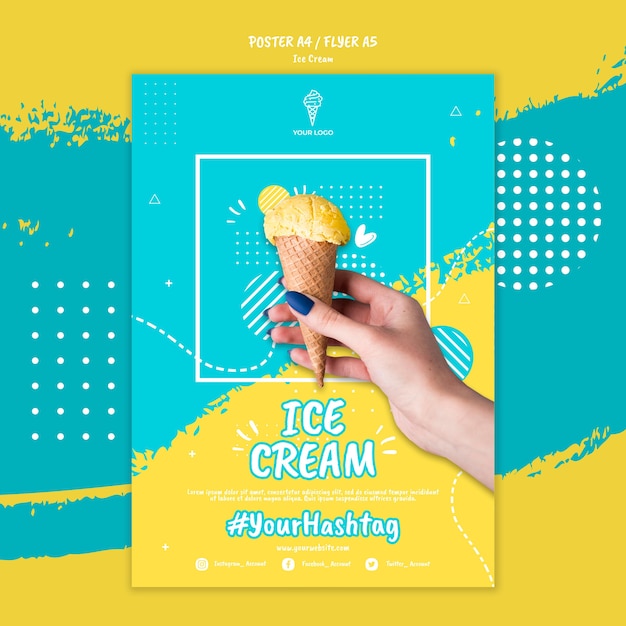 PSD gratuito plantilla de póster con diseño de helado