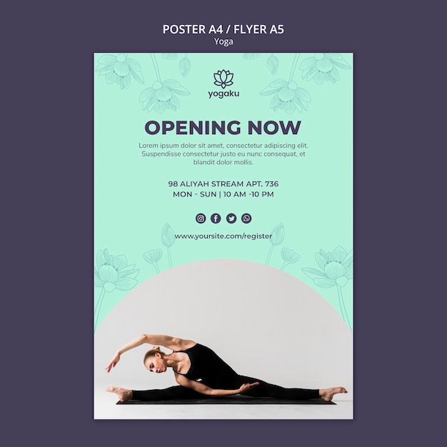 PSD gratuito plantilla de póster con diseño de yoga