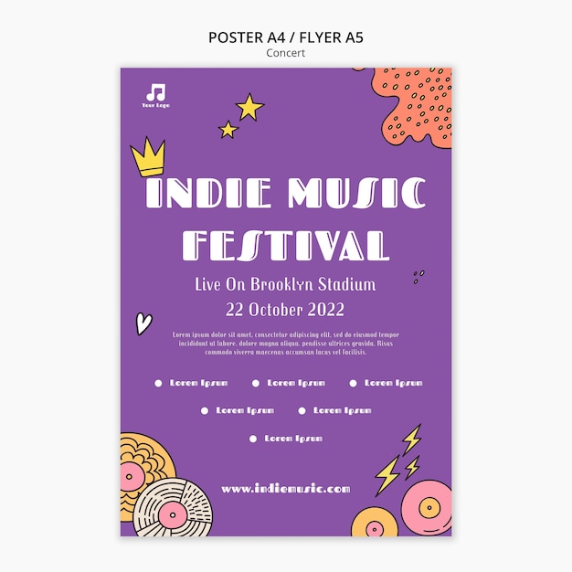 Plantilla de póster divertido de concierto dibujado a mano