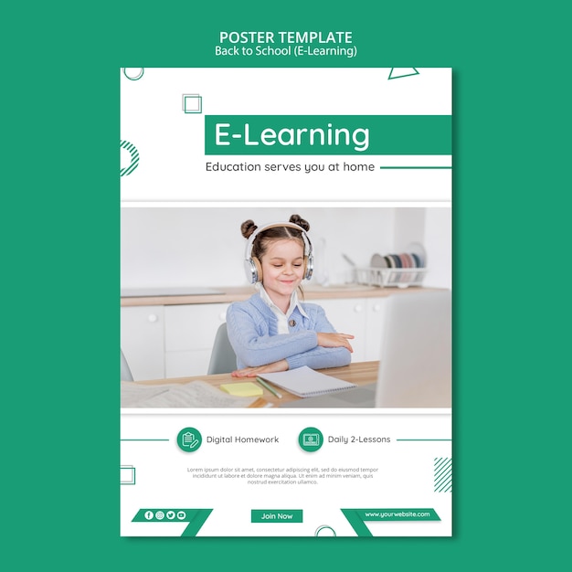 Plantilla de póster de e-learning con foto