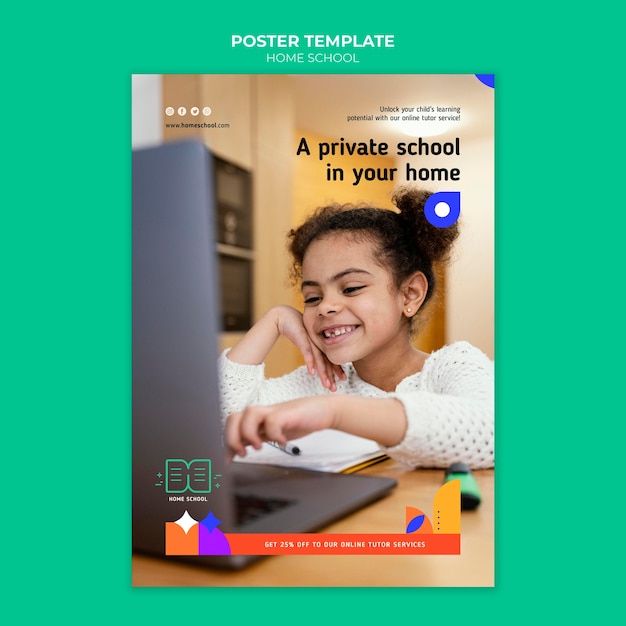 PSD gratuito plantilla de póster de educación en el hogar