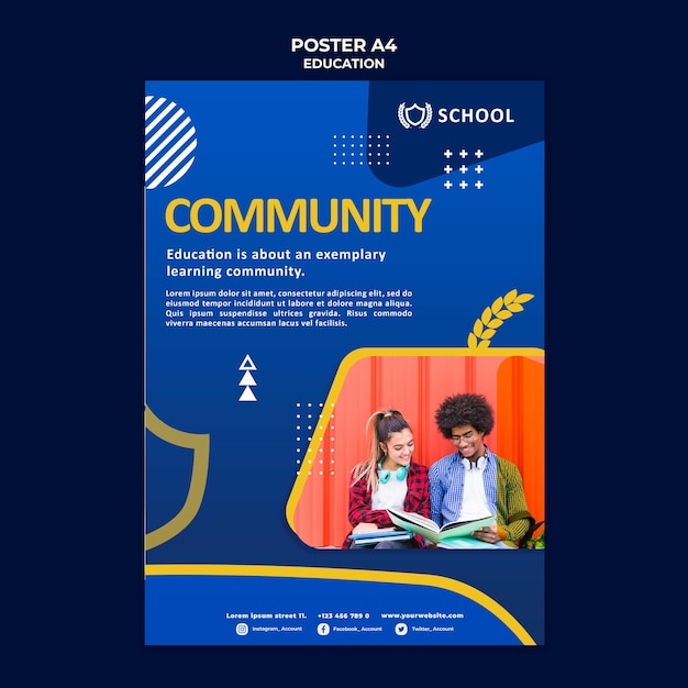 PSD gratuito plantilla de póster educativo con foto