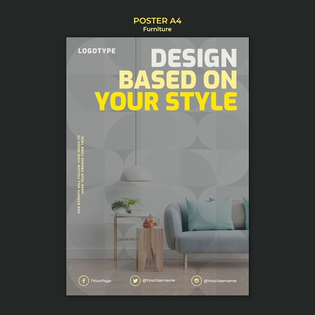 PSD gratuito plantilla de póster para empresa de diseño de interiores.