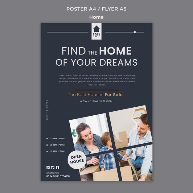 Plantilla de póster para encontrar el hogar perfecto