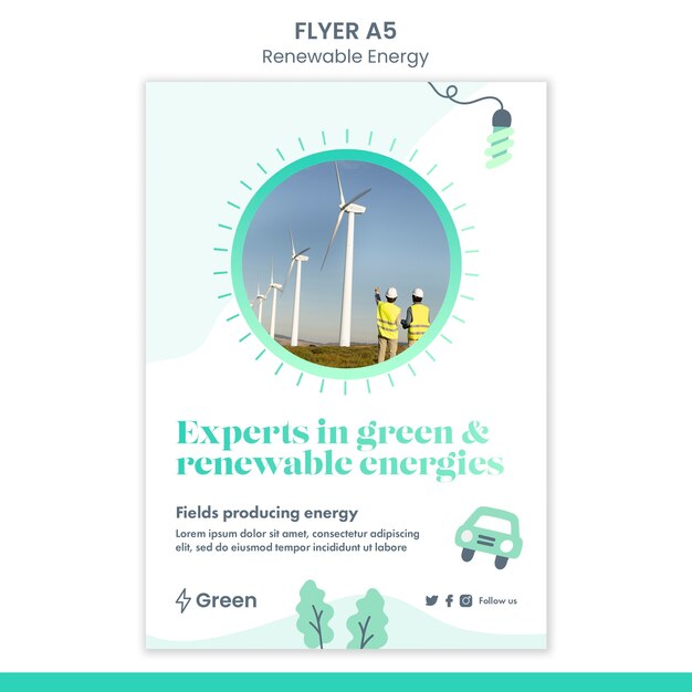 Plantilla de póster de energía renovable de diseño plano