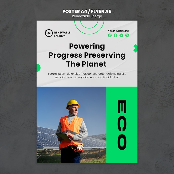 PSD gratuito plantilla de póster de energía renovable de diseño plano